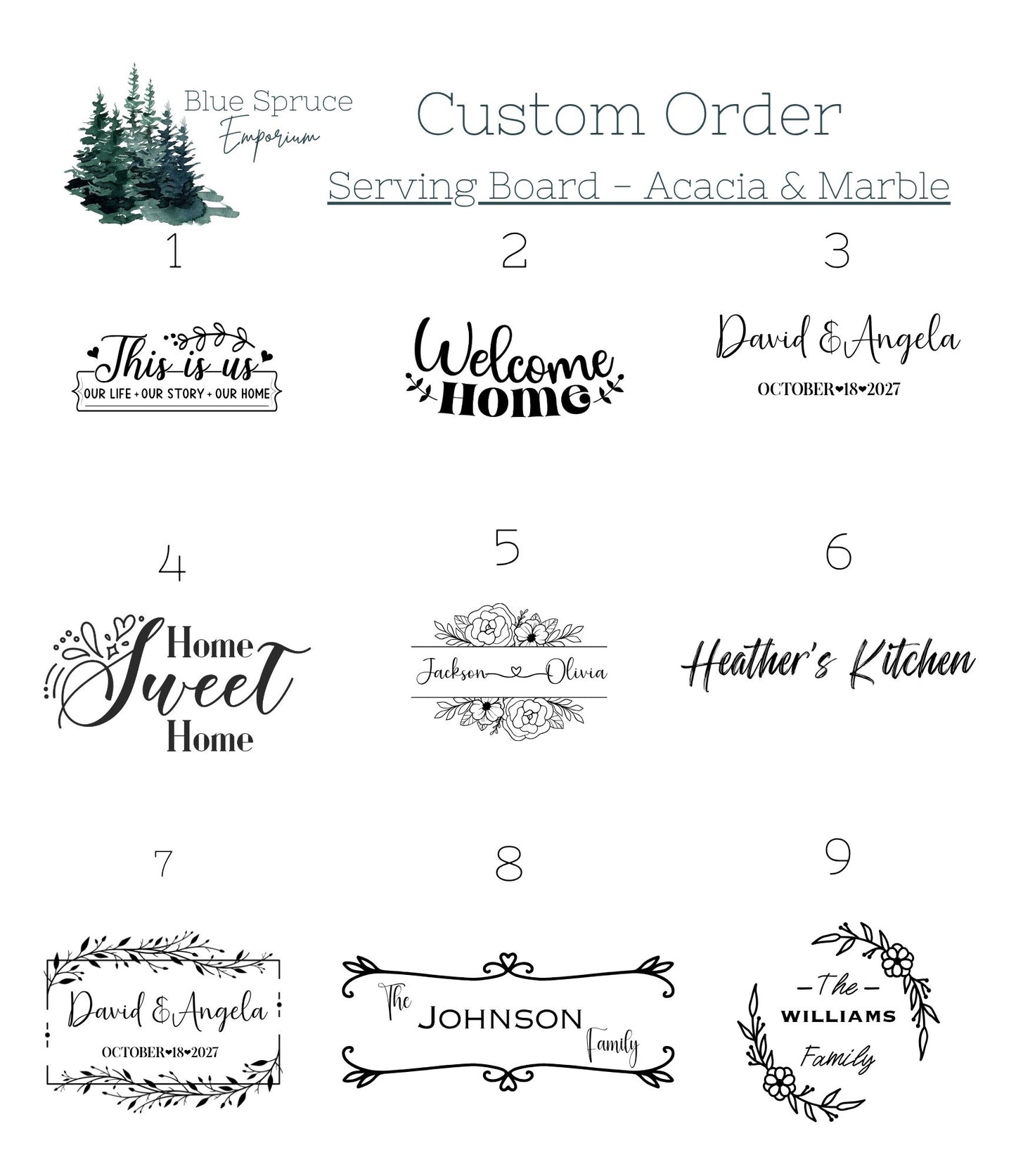 Personalized Marble Acacia Serving Board | Custom Engraved Charcuterie Board | Wedding Housewarming Gift