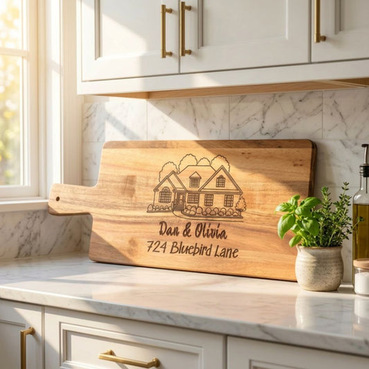 Personalized Engraved Acacia Wood Cutting Board | Custom Laser Engraved Paddle Board | Wedding Gift | Housewarming | Anniversary | Family Gift