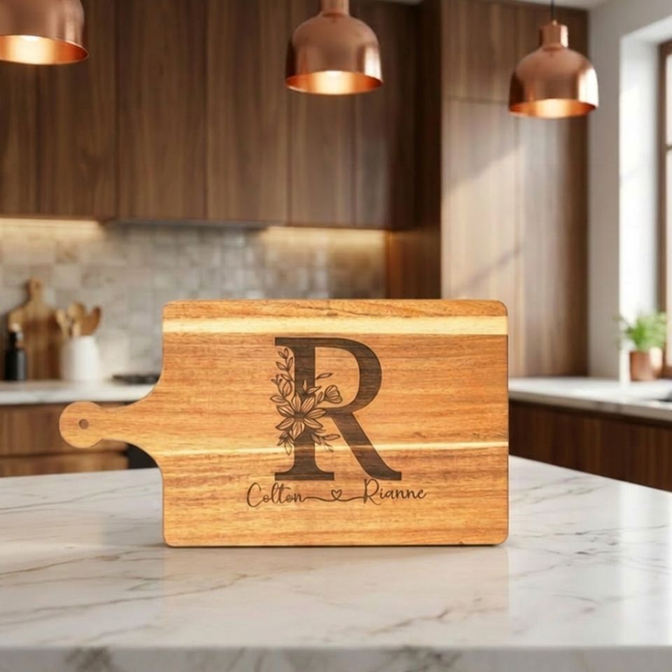 Personalized Engraved Acacia Wood Cutting Board | Custom Laser Engraved Paddle Board | Wedding Gift | Housewarming | Anniversary | Family Gift