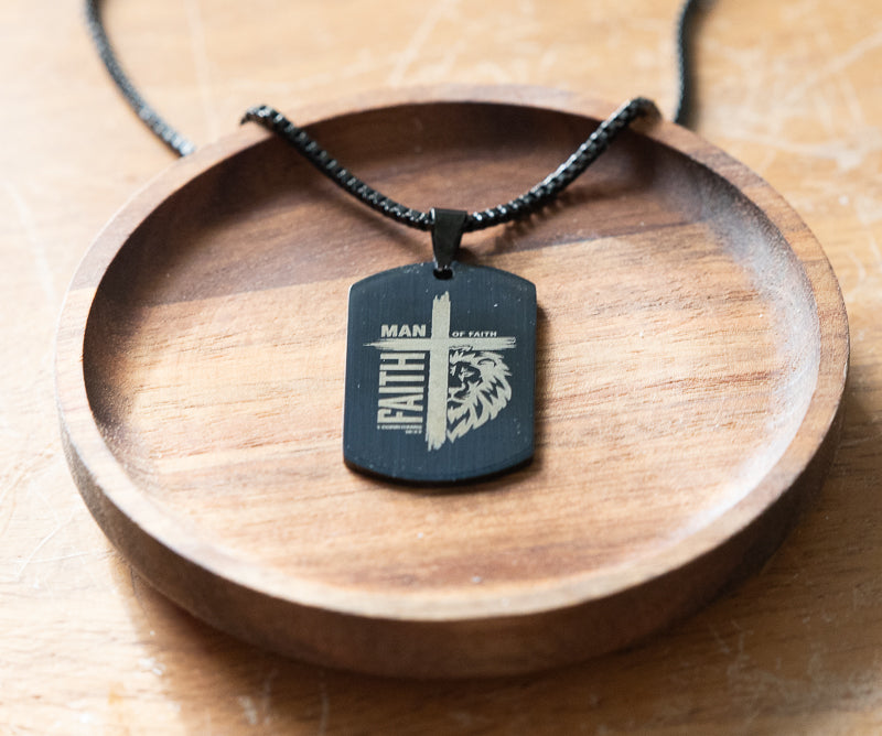 Men of Faith Cross Necklace, Christian Dog Tag Necklace for Men, Lion of Judah Pendant, Bible Verse Jewelry, Gift for Him, Stainless Steel