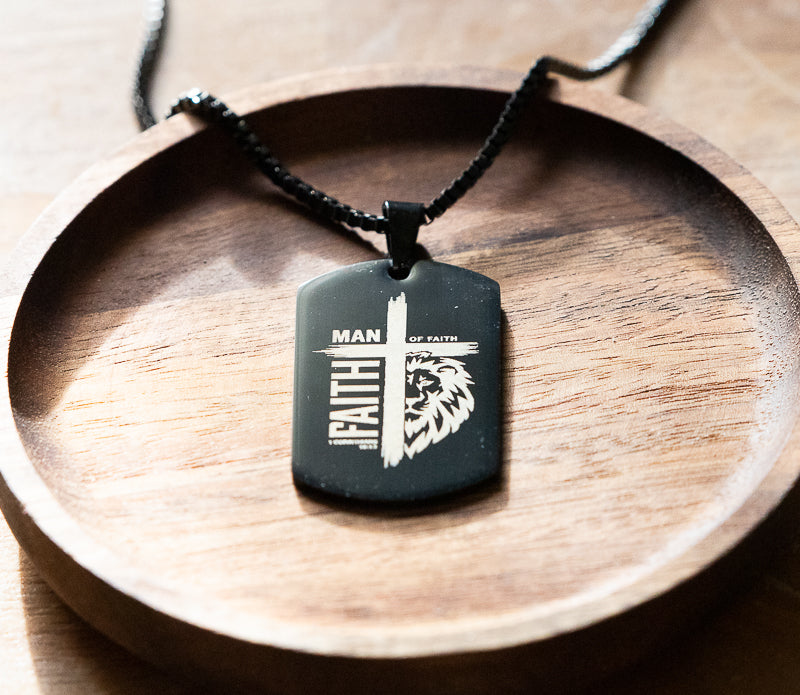 Men of Faith Cross Necklace, Christian Dog Tag Necklace for Men, Lion of Judah Pendant, Bible Verse Jewelry, Gift for Him, Stainless Steel