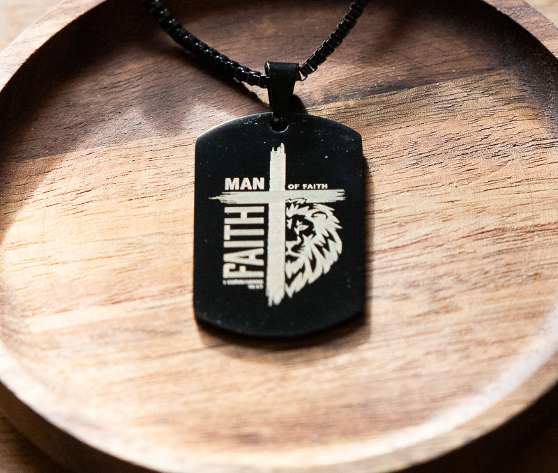 Men of Faith Cross Necklace, Christian Dog Tag Necklace for Men, Lion of Judah Pendant, Bible Verse Jewelry, Gift for Him, Stainless Steel