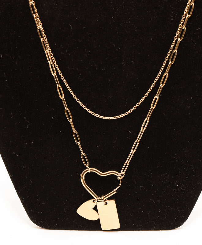Gold Layered Illusion Necklace with Engraved Charms | Personalized Double Chain Necklace | Custom Gift for Her | Dainty Paperclip Chain Necklace