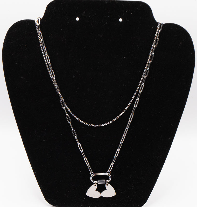 Silver Layered Illusion Necklace with Engraved Charms | Personalized Double Chain Necklace | Custom Gift for Her | Dainty Paperclip Chain Necklace