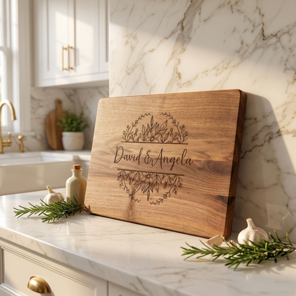 Engraved Walnut Cutting Board, Personalized Wedding Gift, Custom Monogram Charcuterie Board, Heirloom Anniversary Gift